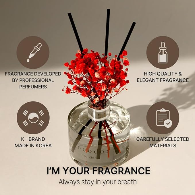 COCODOR Preserved Real Flower Reed Diffuser/Black Cherry / 6.7oz(200ml) / 1 Pack/Reed Diffuser Set, Oil Diffuser & Reed Diffuser Sticks, Home Decor & Office Decor, Fragrance and Gifts