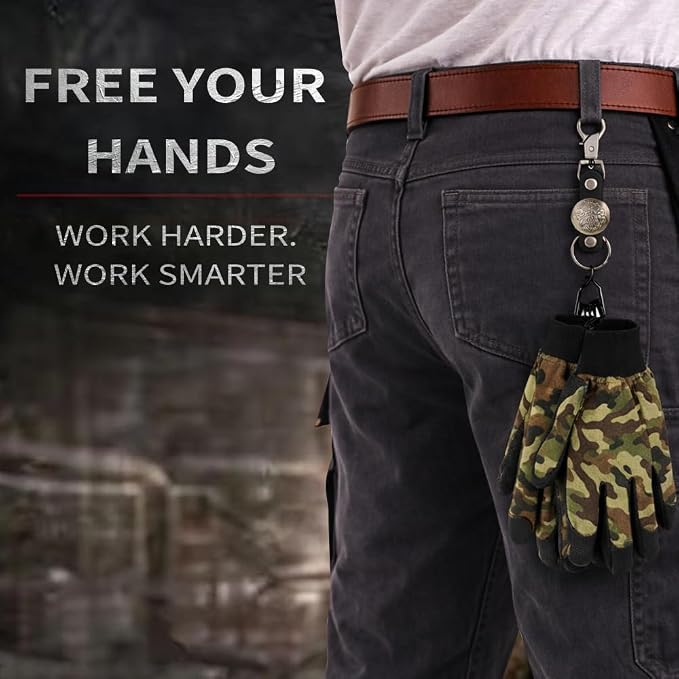 Heavy Duty Glove & Hat Clip with Carabiner, All-Metal Spring Clamp Work Glove Holder for Tool Belt, Harness, Backpack