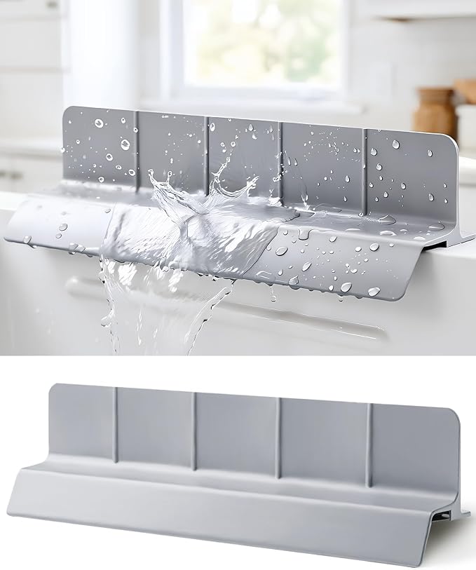 23 Inch Silicone Sink Splash Guard - Kitchen Sink Water Splash Guard with Strong Suction Cups, Removable Splash Guard for Sink, Washbasin & Bathtub - Gray