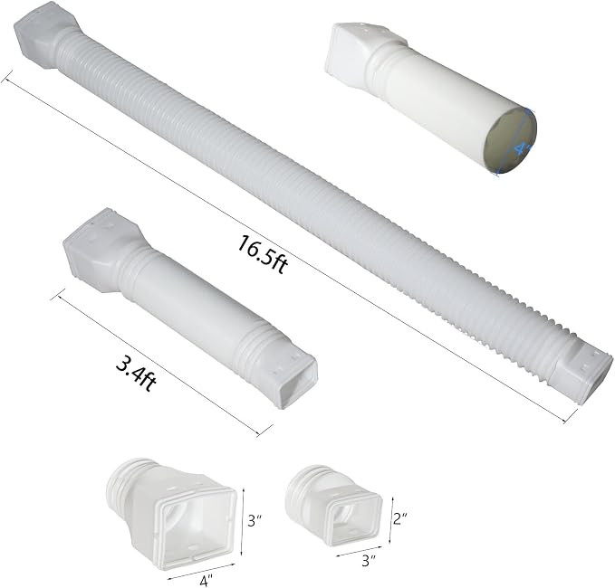 plusgutter 16.5ft Long Gutter Downspout Extensions Flexible, 4" Diameter Drain Downspout Extender, Down Spout Drain Extender for Rainwater Drainage, Extendable from 3.4ft to 16.5ft(1Pack, White)