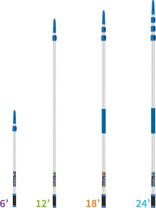 Unger Professional Connect & Clean 3’-6’ Aluminum Telescopic Extension Pole with Locking Cone & Quick-Flip Clamp – Compatible with Cleaning Tool Attachments, Window Cleaning & Dusting Tool (Pack of 2)