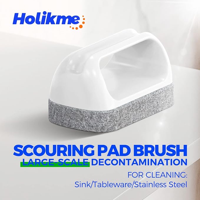 Holikme 7 Pack Deep Cleaning Brush Set, Scrub Brush, Grout Brush, Pool Brush, Scrub Pads with Scraper Tip Scouring Pads, for Pool Walls, Bathroom, Floor, Bike, Tub, Shower and Kitchen Surface (Brown)