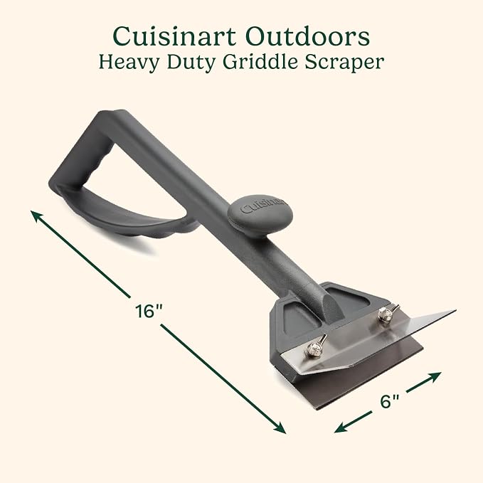 Cuisinart Griddle Scraper, 6" Stainless Steel Blade, Splash Guard | Flat top grill scraper for burnt-on residue, features heavy-duty blade and ergonomic top knob grip, CCB-500