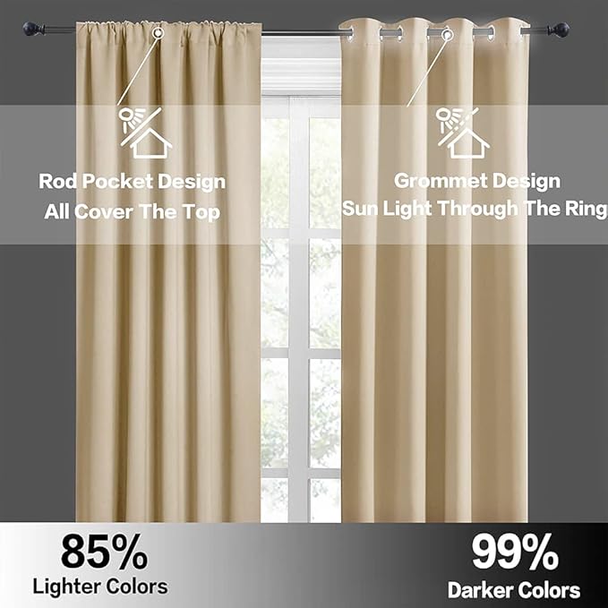 RYB HOME Large Curtains for Living Room 84 inches Length, Blackout Privacy Room Divider Curtains for Doorway Closet Basement Patio Door Bay Window, W 70 x L 84, Biscotti Beige, 2 Pcs