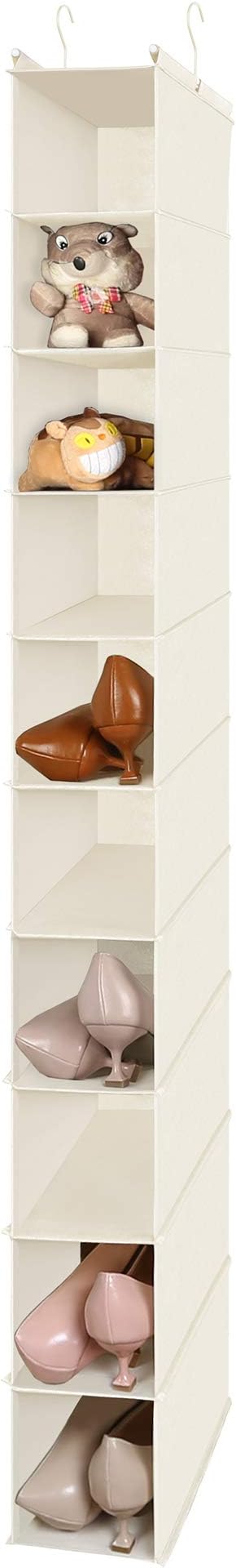 MAX Houser 10 Tier Foldable Hanging Shoe Organizer, Hanging Shoe Storage Shelf, Beige