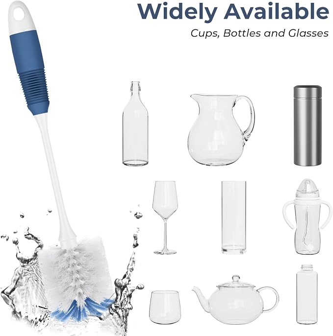 Bottle Brush Cleaner, Long Flexible Handle Bottle Brush Scrub for Water Bottles, Glasswares, Tumblers, Travel Coffee Mugs, 2 Pack