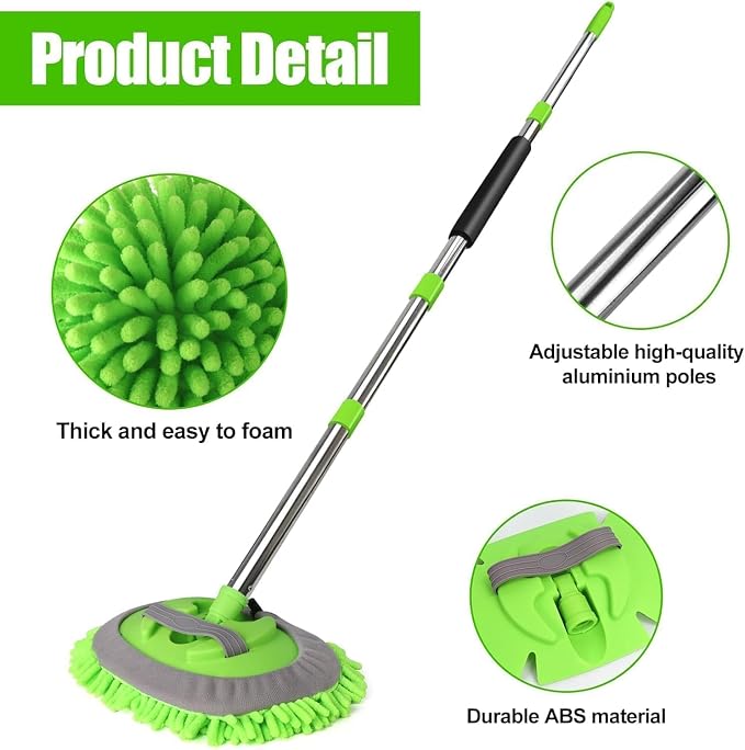 HITJOY 62'' Car Wash Brush with Long Handle, 3Pcs Car Wash Kits | Car Cleaning Kits, Windshield Window Squeegee, Car Duster Microfiber Towel Gloves for Cars, RV, SUV, Truck