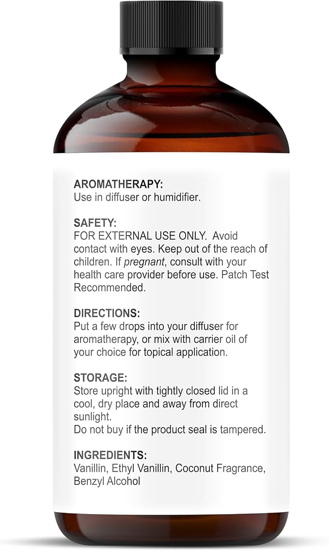 Majestic Pure Coconut Vanilla Essential Oil for Diffuser - 2 Fl Oz | 100% Pure & Natural Essentials Oils for aromatherapy, massage blends and DIY home fragrance projects, Massage and room sprays