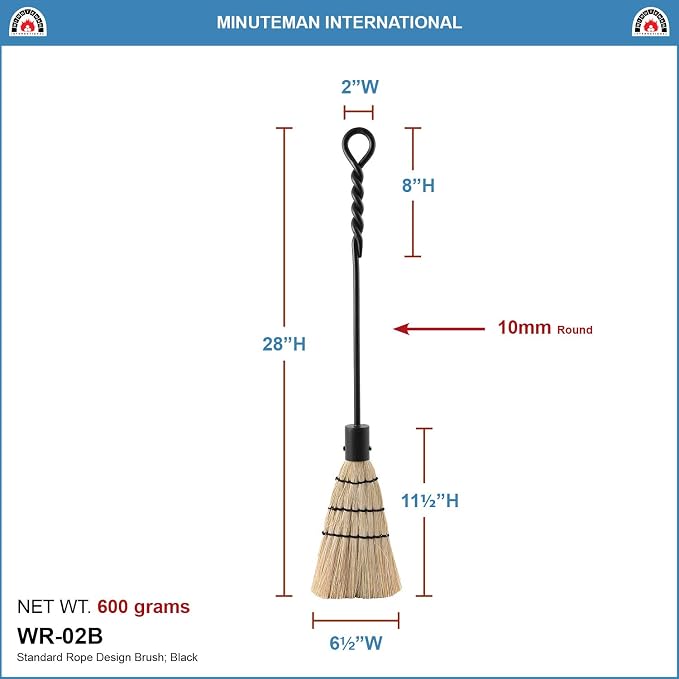 Minuteman International Rope Handle Single Brush Fireplace Tool, Standard, Black