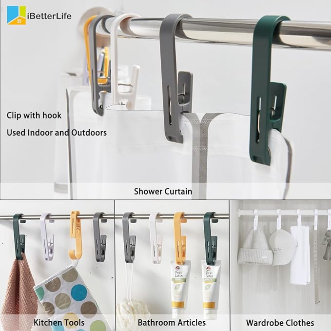 iBetterLife 4Pcs Laundry Hooks Hanging Clips Heavy Duty Outdoor Clothes Pins, Closet Organizer Single Clip Hangers Clamps Socks Boot Bras Underwear Kids Towels for Bathroom Wardrobe Kitchen Office