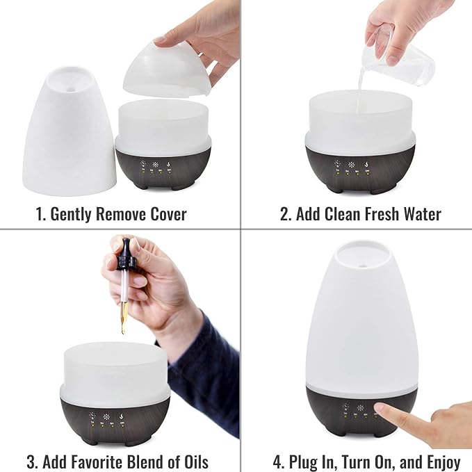 HealthSmart 500ML Essential Oil Diffuser for Large Rooms, Cool Mist Humidifier and Aromatherapy Diffuser, Adjustable Timer, Mist Mode and 7 LED Light Colors, White (Pack of 1)