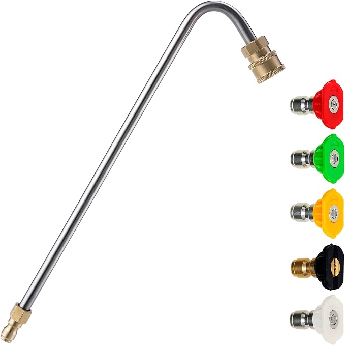 M MINGLE 13 Inch Pressure Washer Gutter Cleaner Attachment | Angled Extension Wand for Gutter Cleaning & Hard-to-Reach Areas Rinsing, 5 Nozzle Tips, 1/4 Inch Quick Connect