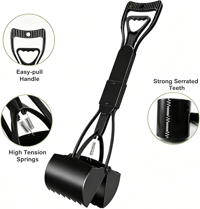 23.6" Pooper Scooper, Portable Dog Poop Pick Up Tool for Large Medium Dogs, Heavy Duty Pet Waste Cleaner for Yard, Lawns, Grass and Outdoor Green
