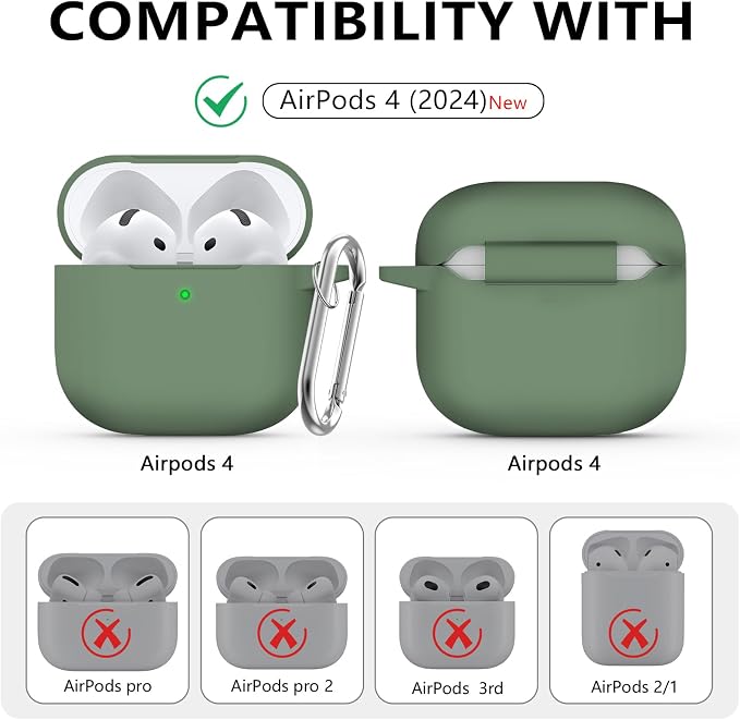 Ljusmicker for AirPods 4 Case 2024 with Cleaner Kit,Soft Silicone Protective Cover for Apple AirPods 4th Generation Cases for Women Men,for AirPod 4 Case Accessories with Keychain-Sprout Green