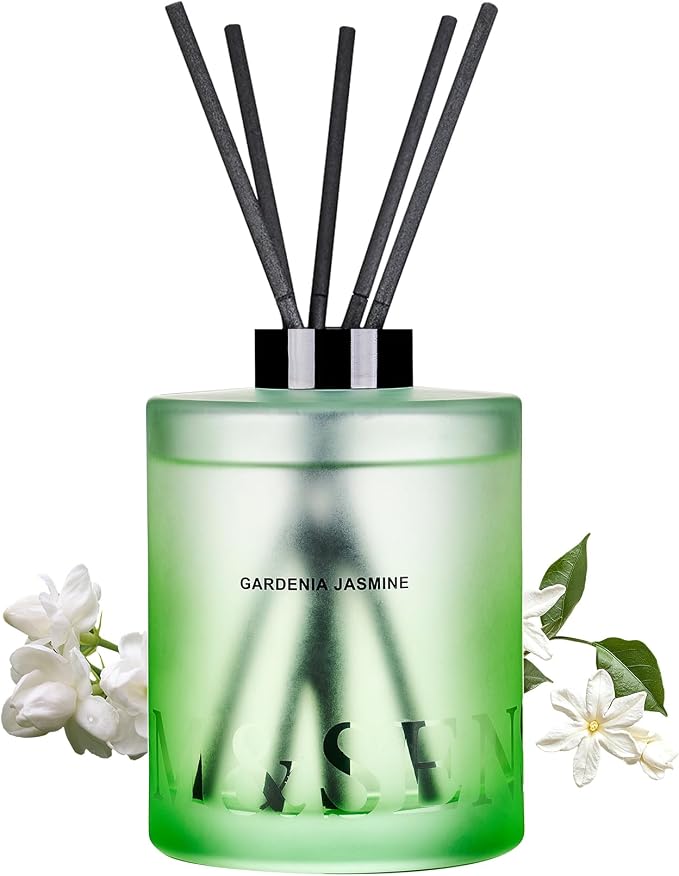 M&SENSE Reed Diffuser Set, Gardenia Jasmine, 17 oz Natural Essential Oil | Non-Toxic Organic, Long-Lasting Fragrance, Ideal for Living Room, Bedroom, Gifts for Women