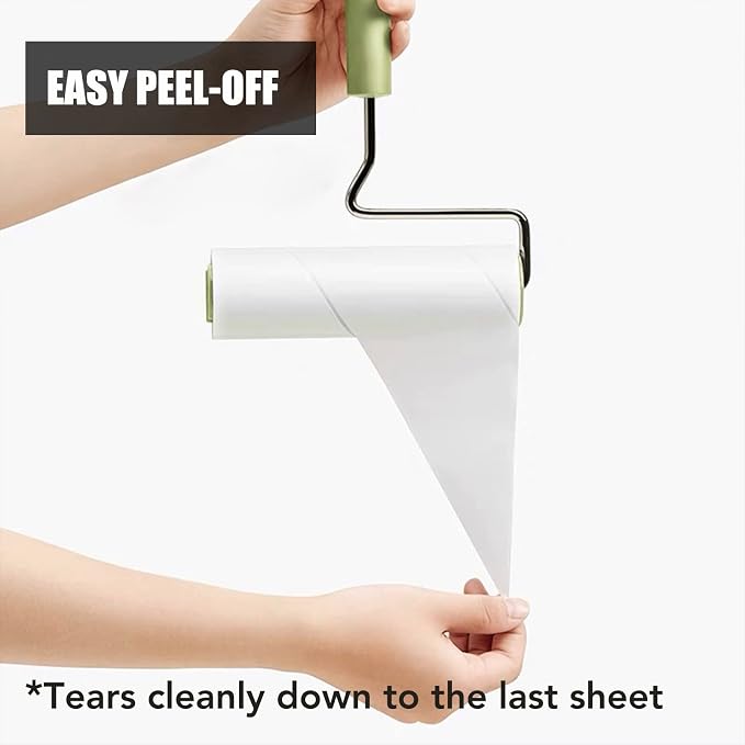 Extra Sticky Large Surface Lint Roller, 6.3''Wide Roller for Pet Hair | Long Handle Lint Remover for Couch, Furniture, Clothes, Dog & Cat Hair Remover (8 Refills / 720 Sheets)
