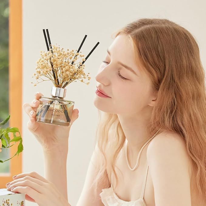 COCODOR Preserved Real Flower Reed Diffuser/Lemon Eucalyptus / 6.7oz(200ml) / 2 Pack/Reed Diffuser Set, Oil Diffuser & Reed Diffuser Sticks, Home Decor & Office Decor, Fragrance and Gifts