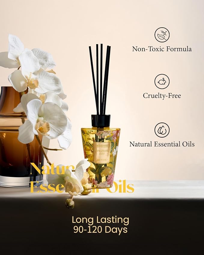M&SENSE Reed Diffuser Set, Orange Goji, 8.79 oz Natural Essential Oil | Non-Toxic Organic, Long-Lasting Fragrance, Ideal for Living Room, Kitchen, Gifts for Women