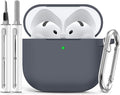 Ljusmicker for AirPods 4 Case 2024 with Cleaner Kit,Soft Silicone Protective Cover for Apple AirPods 4th Generation Cases for Women Men,for AirPod 4 Case Accessories with Keychain-Dark Grey