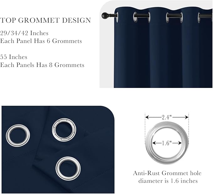 PONY DANCE Navy Blue Blackout Short Curtains for Kitchen, Room Darkening Half Window Treatment Energy Saving Privacy Grommet Drapes for RV Bathroom Basement(2 Panels, W 34 x L 36 inches)