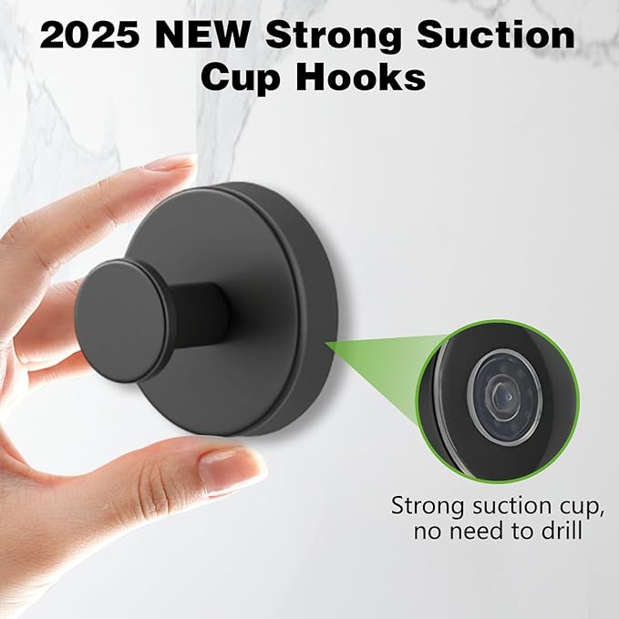 Suction Cup Hooks for Wreaths on Glass, 2025 New No Drill Suction Cup Hooks (2PCS-Black)