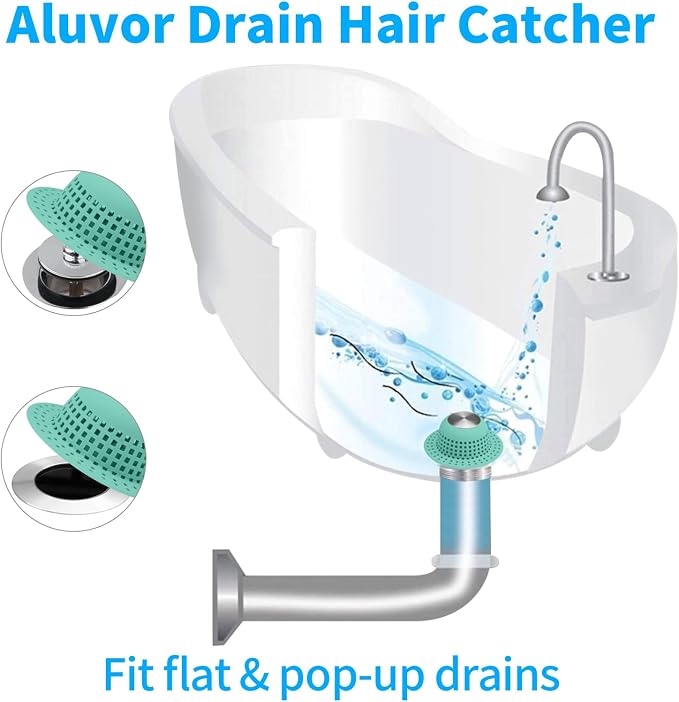 Aluvor Shower Drain Hair Catcher Bathtub Drain Cover Sink Drain Protector | Bathroom Sink & Bathtub Drain Strainer for Pop-Up & Regular Drains, Silver Aqua