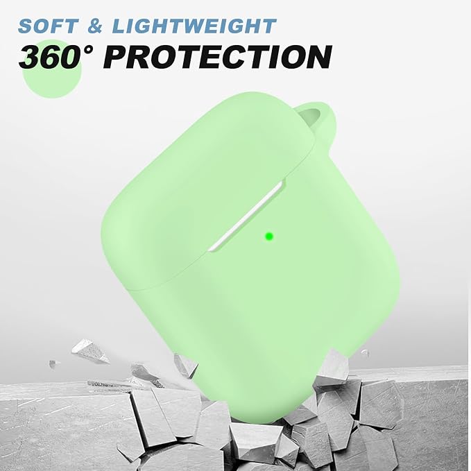 for AirPods Case Cover, Come with Clean Pen，Soft Silicone Protective Cover for Women Men Compatible with Apple AirPods 2nd 1st Generation Charging Case, Front LED Visible,Glow Green