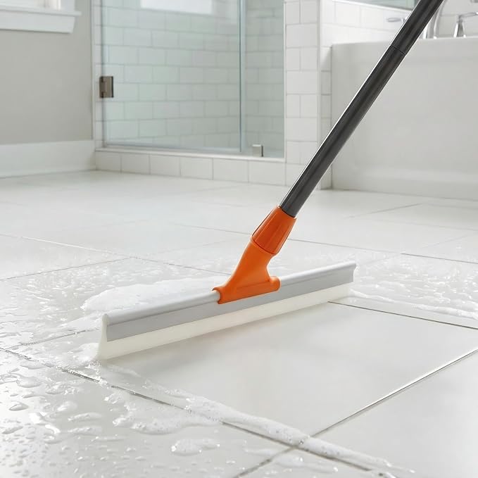 CLEANHOME Silicone Floor Squeegee for Shower Glass, Floor, and Garage | Heavy-Duty Pet Hair Remover, Bathroom Tile Cleaner, Window Wiper - Flexible, No Streaks, Compact Storage