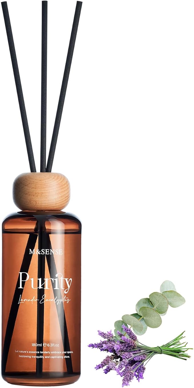 M&SENSE Reed Diffuser, Lavender Eucalyptus, 6.3 oz Natural Essential Oil | Non-Toxic Organic, Long-Lasting Fragrance, Ideal for Bathroom, Bedroom, Gifts for Women