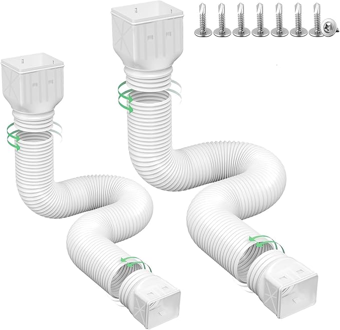 2 Pack Flexible Rain Gutter Downspout Extensions,Drain Downspout Extender,Gutter Extension Flexible,Down Spout Drain Extension Pipes,Extendable from 21 to 60 Inches (White)