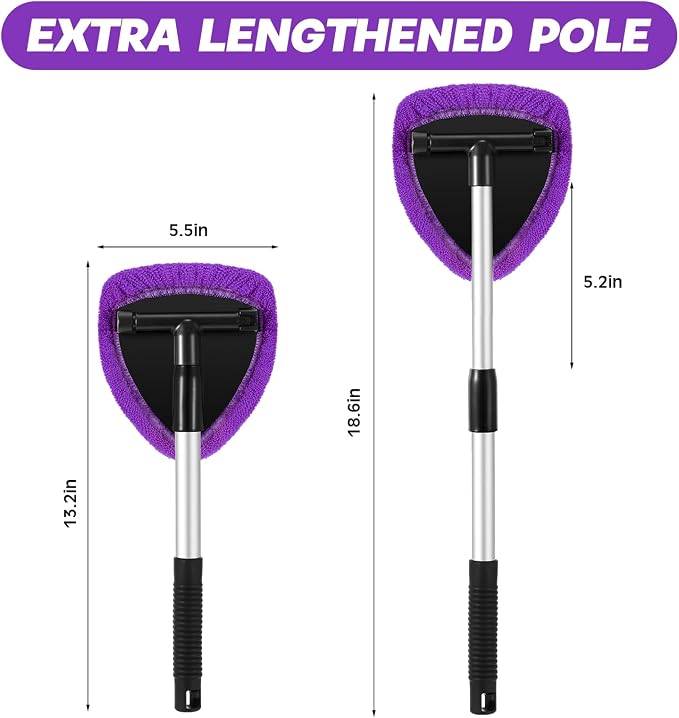 Potchen 8pcs Car Windshield Cleaner Tool with Extendable Handle, Purple | with Microfiber Towel Pads, Brush, Empty Spray Bottle, Car Window Cleaner for Auto Glass Wiper Suvs Rvs & Home Windows