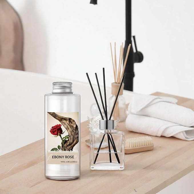 STRN Reed Diffuser Oil Refill, Ebony Rose Scented Diffuser 200ML | Summer Long-Lasting Fragrance for Living Room, Bedroom, Office, Home Décor