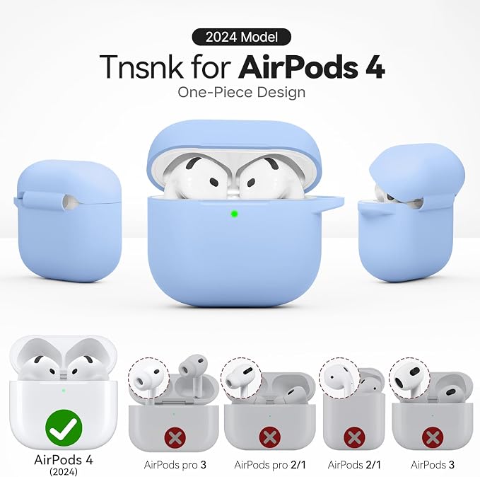 for AirPods 4 Case, TNSNK Silicone AirPod 4 Case Cover Compatible with Apple Airpods 4th Gen, Shockproof Protective Cases for Women Girly with Cleaner Kit and Keychain, Front LED Visible