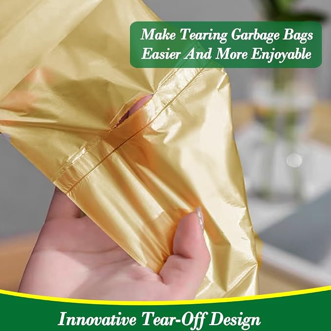 Hommaly 1.2 Gallon 240 pcs Small Golden Trash Bags, Strong Garbage Bags, Bathroom Gold Trash Can Bin Liners Unscented, Mini Plastic Bags for Office, Waste Basket Liner, Fit 4.5-5 Liters, 0.5-1.2 Gal