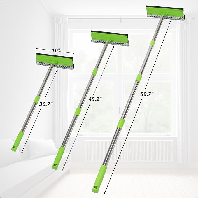 2 in 1 Window Squeegee with 55" Long Stainless Steel Handle,Sponge Car Squeegee for Home,Gas Station,Glass,Shower,Outdoor High Window Cleaning