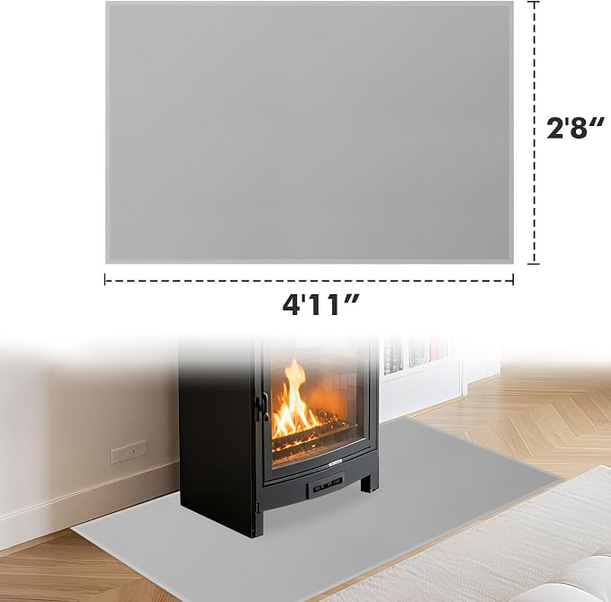 Hearth Rugs for Fireplaces Fire Resistant, 4'11'' x 2'8'' x 0.04'', Grey | 1800°F fireplace mat, fiberglass fireplace rugs fireproof protect floors carpets from sparks embers, easy to clean, versatile