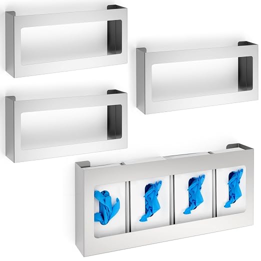 Blulu 4 Pack Glove Box Holder/Dispenser Stainless Steel Quad Wall Mounted Glove Box Organizer,10" H x 21" W x 3 3/4" D