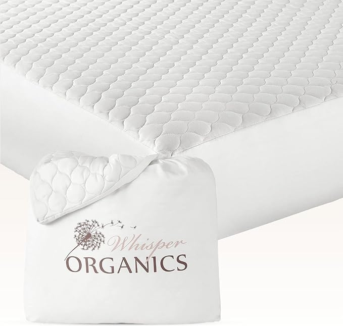 100% Cotton Organic Mattress Pad - Breathable & Cooling Mattress Protector Queen Size - Premium 300GSM Quilted and Noiseless Machine Washable Organic Mattress Protector (White, Queen)