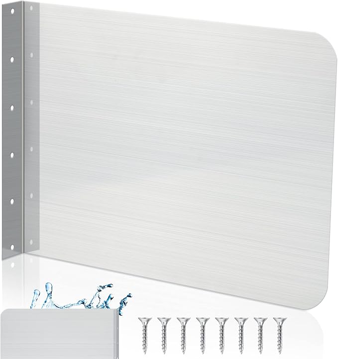 Amylove 15 x 12 Inch Stainless Steel Splash Guard Stainless Steel Wall Mount Guard with Screws for Bathroom Sink Side Sink Splash Prep Sinks Protector for Commercial Kitchen Restaurant