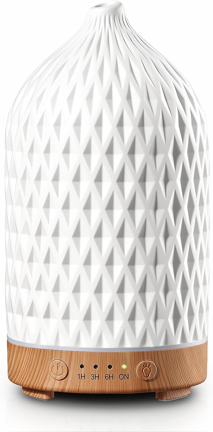 200ML Ceramic Essential Oil Diffuser for Home, Stone Diffuser | Ultrasonic Aromatherapy Diffuser & Air Humidifier for Bedroom, Office, Yoga, 7 LED Lights, Auto Shut-Off, 3 Timers, Rhombus