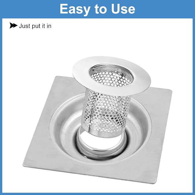 uxcell 4 Pack Shower Drain Strainer, 2" x 2.6" 304 Stainless Steel Floor Drain Strainer Deep Sink Hair Catcher for Kitchen Bathroom Balcony Floor Drain, Fit Hole Size from 1.5" to 2.6"