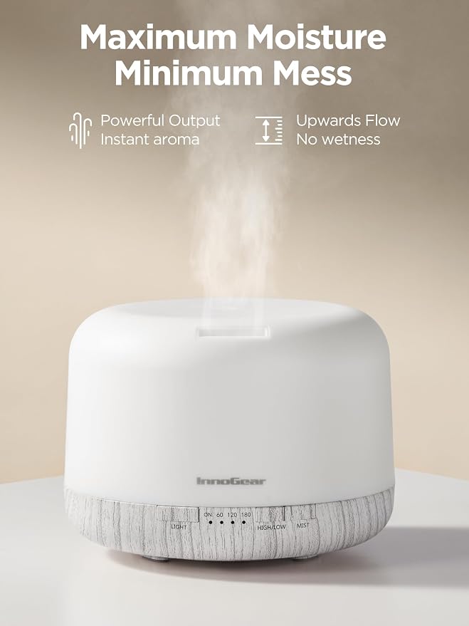 InnoGear 500ml Aromatherapy Diffuser for Home 10 Essential Oil Set, White | Gift Set, Remote Control, Automatic Shut-Off, 4 Timers, Quiet, Run up to 18hrs, Cool Mist Humidifier, Large Room, Easy to Use