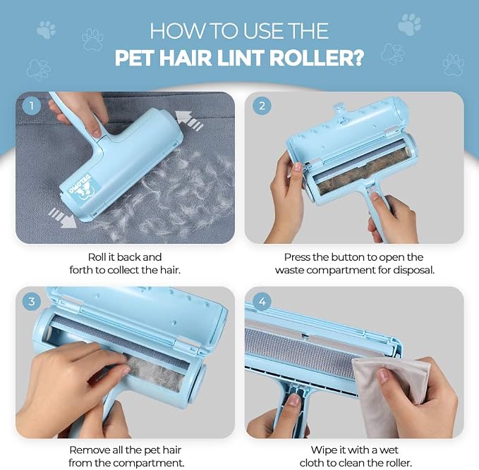 DELOMO Pet Hair Remover Roller, Reusable Lint Roller for Dog and Cat Hair | Portable Pet Hair Roller with Large Fur Bin, Fast Cleaning for Couches, Bedding, Rugs, Car Seats and Furniture, No Batteries
