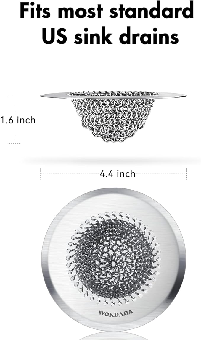 Revolutionary Kitchen Sink Drain Strainer/Patented Reversible Chain Mesh, Effortless Cleaning & Debris Catcher, Large Capacity, Anti-Clog, 304 Stainless Steel & Rust-Proof/Handmade | Revolutionary Sink Strainer, Easy Clean , Fast Drainage,304 Stainless...