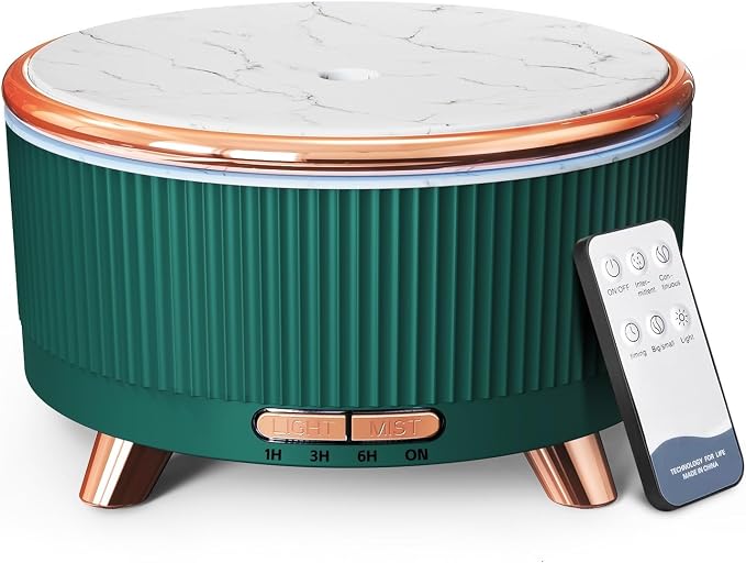 500ml Essential Oil Diffuser, Ultrasonic Aromatherapy Humidifier | with Remote Control, 7-Color LED Light, Timer & Auto Shut-Off, Cool Mist Diffuser for Home, Bedroom, Office (Blue Green)
