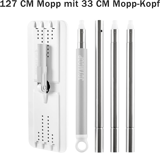JOYMOOP Flat Mop with Microfiber Pad, 50" Handle and Flexible 13" Head for Floor Cleaning, White