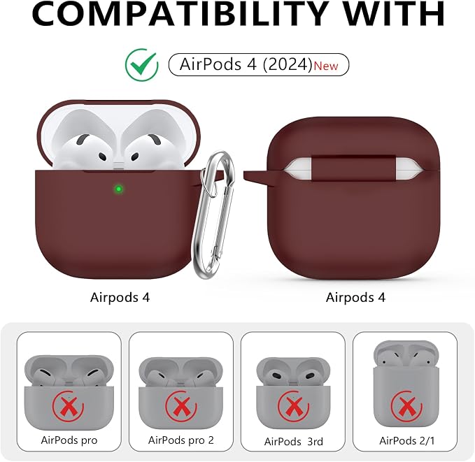 Ljusmicker for AirPods 4 Case 2024 with Cleaner Kit,Soft Silicone Protective Cover for Apple AirPods 4th Generation Cases for Women Men,for AirPod 4 Case Accessories with Keychain-Wine Red