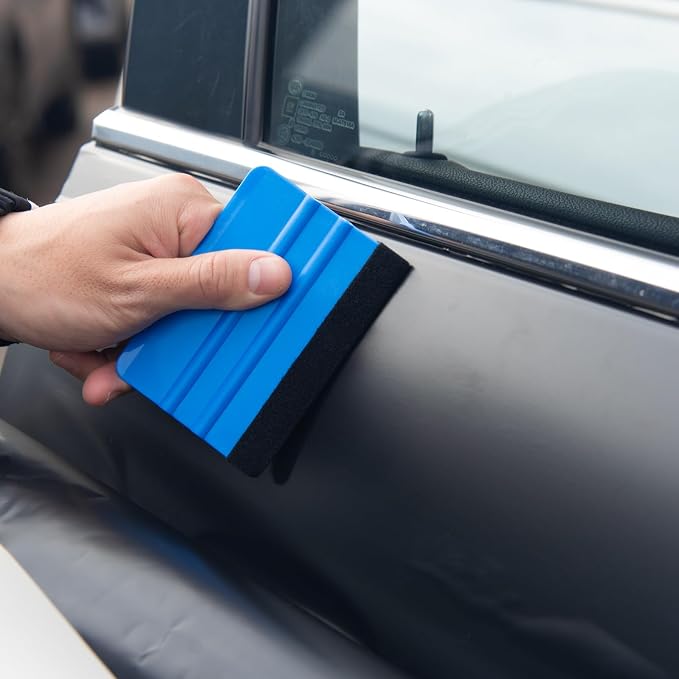 Squeegee for Vinyl, 4 Inch, Black and Dark Blue, 2 Pcs | Extra 2 Felt Replacements, Non Slip Plastic 4 Inch Squeegee, Scratch Free Bubble Elimination, Tool for Car Wrap Window Tint