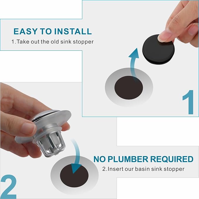 Chrome Bathroom Sink Drain Stopper,Welsan Universal Pop-Up Drain Stopper Plug Strainer with Hair Catcher for 1 1/8"-1 1/2" Drain Hole,Anti-Clogging Design Chrome Plated