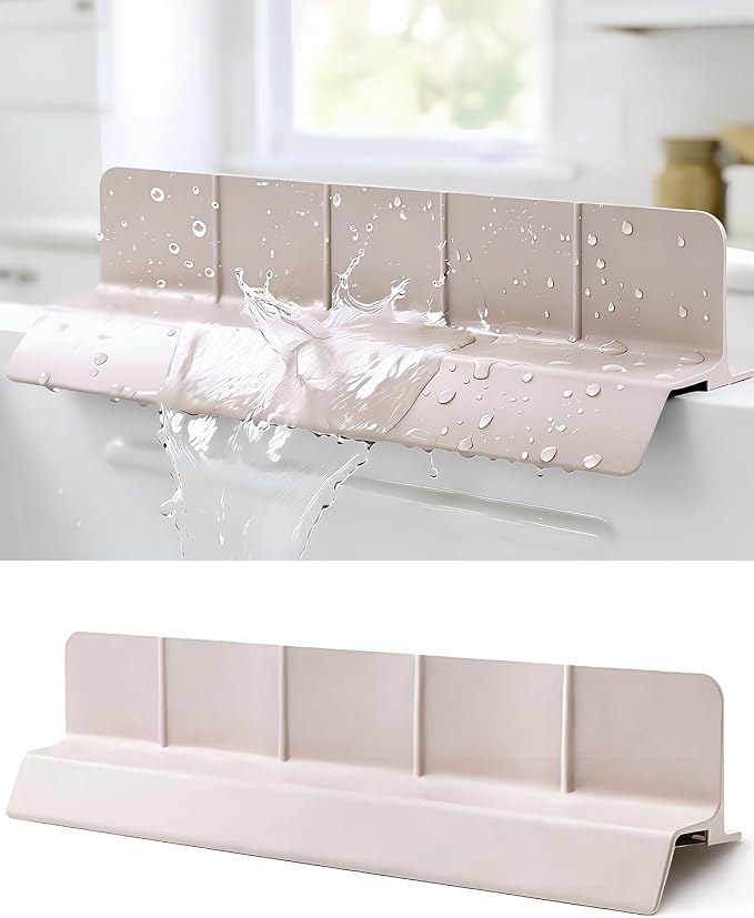 23 Inch Silicone Sink Splash Guard - Kitchen Sink Water Splash Guard with Strong Suction Cups, Removable Splash Guard for Sink, Washbasin & Bathtub - Creamy Apricot